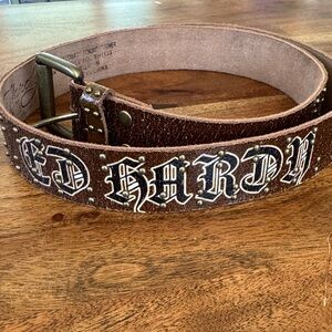 Ed Hardy Dark Brown Leather Tiger Belt